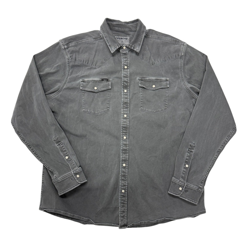 Poncho Mens Western Snap Shirt XXL Slim Fit Charcoal Gray Cotton Long Sleeve